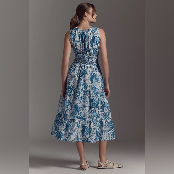 NWT Size L - Anthropologie 100% Cotton Poplin Smocked Midi Dress (NWT US$ 168) - Picture 5 of 16